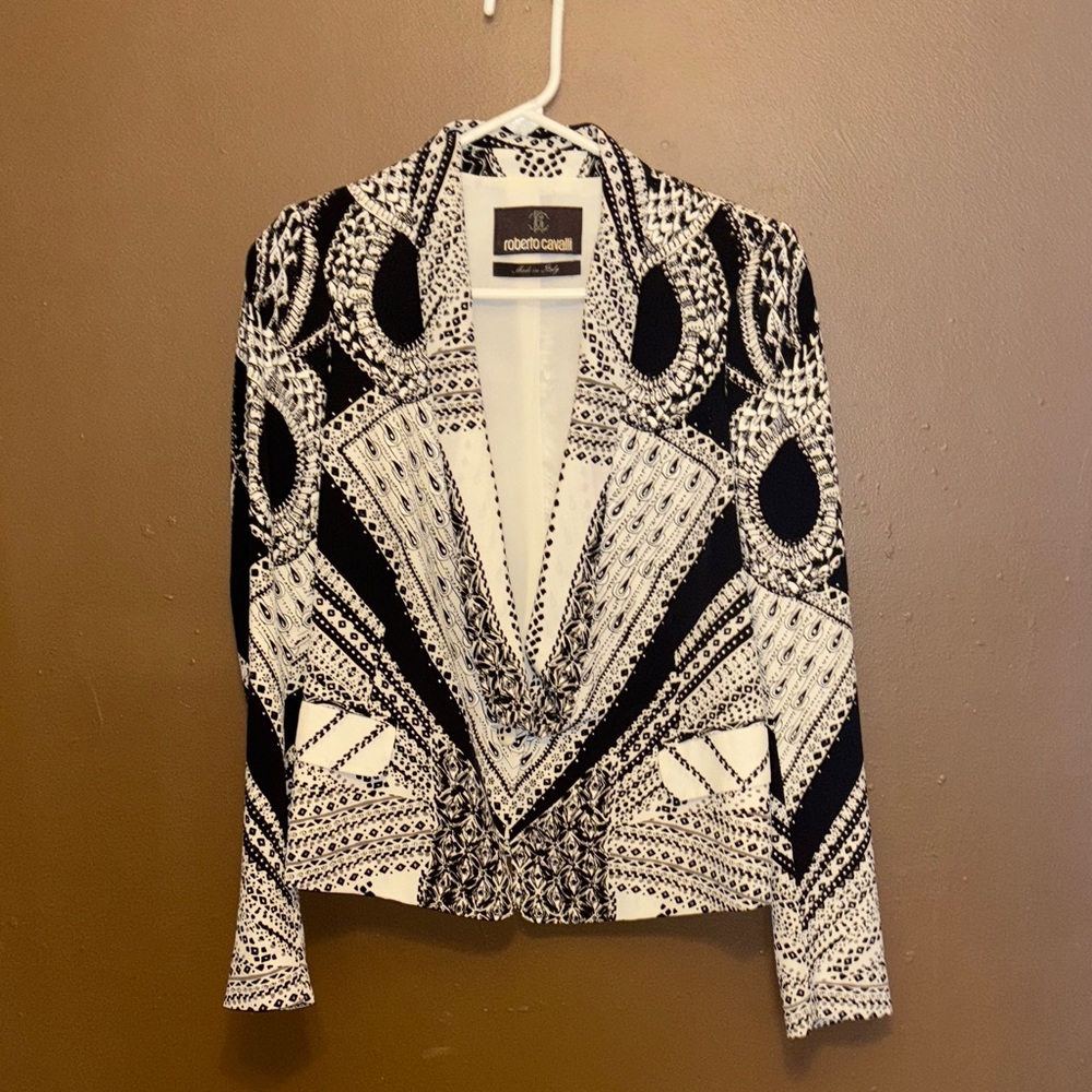 Roberto Cavalli Monochrome Patterned Blazer 100% silk - Picture 10 of 10